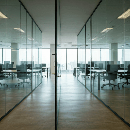 Modern corporate office interior with glass walls