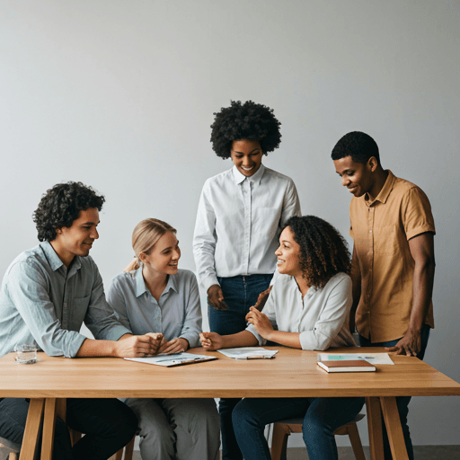 Diverse team collaborating around a table